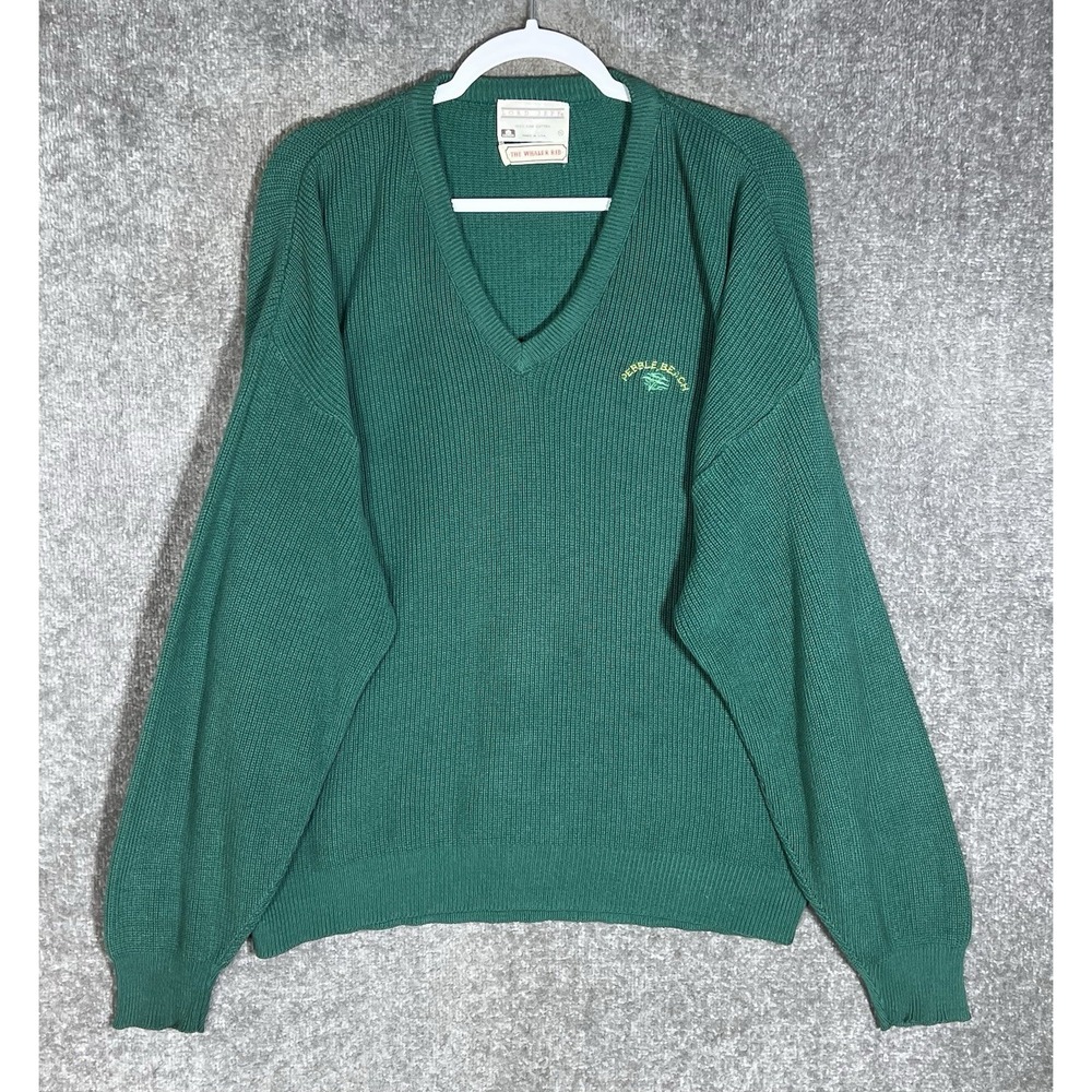 Vintage Lord Jeff Whaler Rib Pebble Beach Sweater Mens XL Green Cotton Vneck USA